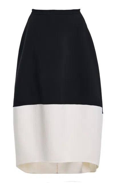 Michael Kors Collection Colorblocked Wool Midi Skirt In Black