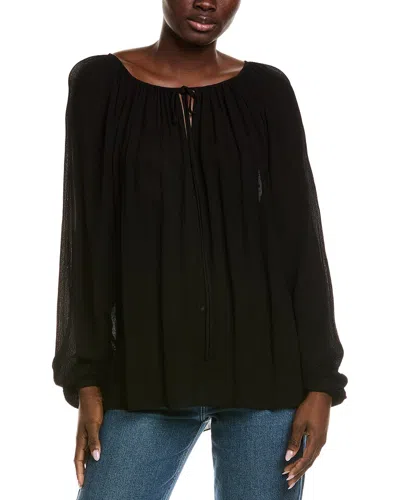 Michael Kors Collection Crepon Tie Blouse In Black
