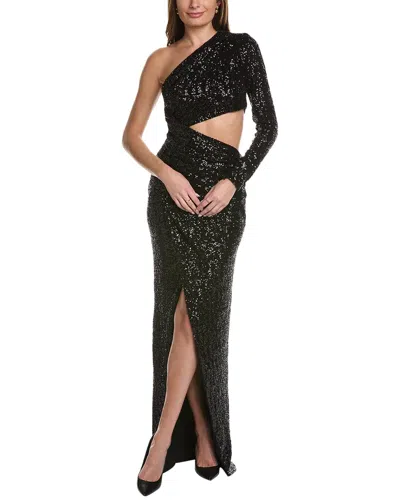 Michael Kors Sequin-embroidered Cutout One-shoulder Gown In Black