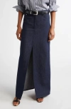 Michael Kors Cotton-linen Denim Slit Maxi Skirt In Indigo