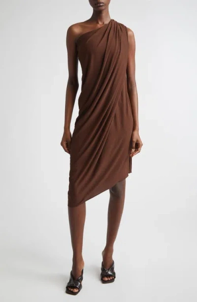 Michael Kors Collection Draped Matte Jersey One-shoulder Dress In Brown