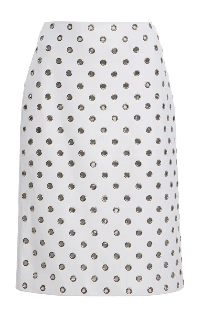 Michael Kors Collection Embellished Leather Knee-length Skirt In White