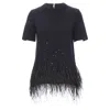 Michael Kors Collection Feather Sequins Embellished Cashmere Sweater In Blue
