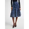 Michael Kors Floral Hand Embroidered Denim Circle Skirt In Light Indigo