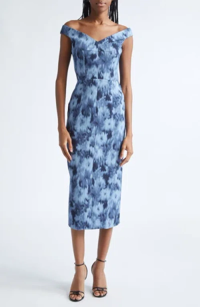 Michael Kors Collection Floral Chiné Stretch Cady Sheath Dress In Blue