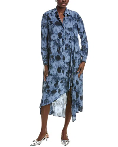 Michael Kors Collection Floral Draped Silk Dress In Blue