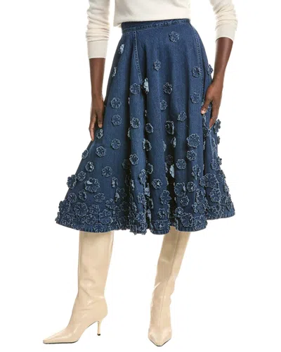 Michael Kors Collection Floral Embroidered Denim Circle Skirt In Blue