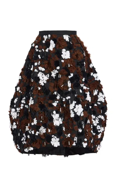 Michael Kors Collection Floral Embroidered Wool-silk Midi Skirt In Brown