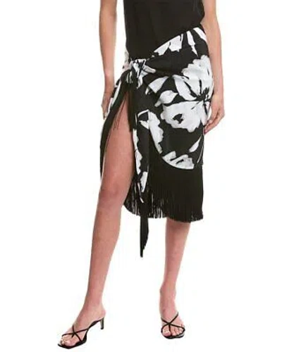 Pre-owned Michael Kors Collection Floral Fringe Silk Sarong Women's In White