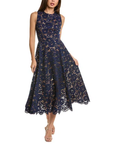 Michael Kors Collection Floral Lace Dance Silk-lined A-line Dress In Blue