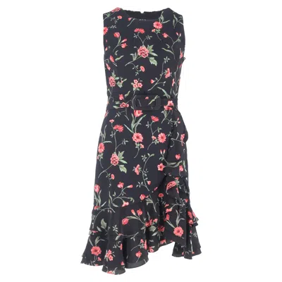 Michael Kors Collection Floral-print Belted Mini Dress In Multicolor Viscose In Blue