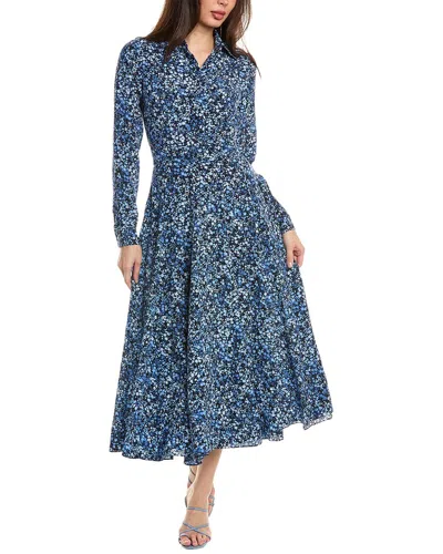 Michael Kors Collection Floral Silk Shirtdress In Blue