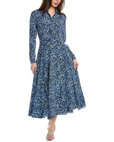 Pre-owned Michael Kors Collection Floral Silk Shirtdress Women's Blue 0