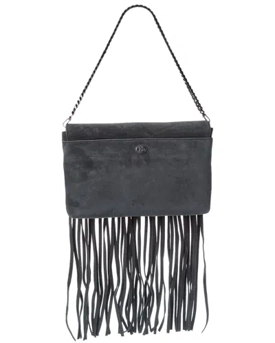 Michael Kors Collection Fringe Suede Clutch In Grey
