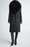 Michael Kors Collection Glen Plaid Chesterfield Coat With Faux Fur Collar In Black