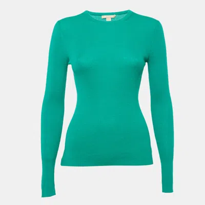 Pre-owned Michael Kors Collection Green Rib Knit Cashmere Sweater S