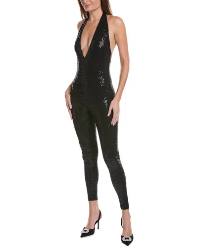 Michael Kors Collection Halter Hand Embroidered Catsuit In Black