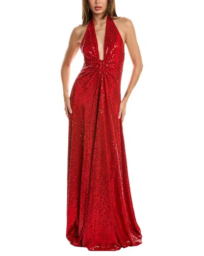 Michael Kors Collection Hand-embroidered Halter Gown In Red