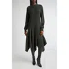 Michael Kors Collection Handkerchief Hem Long Sleeve Cashmere Rib Sweater Dress In Gray