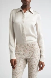 Michael Kors Collection Hansen Charmeuse Button-up Shirt In White