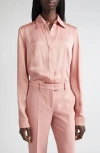 Michael Kors Collection Hansen Charmeuse Button-up Shirt In Pink