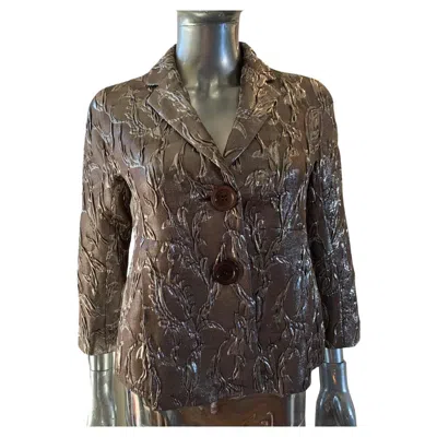 Pre-owned Michael Kors Collection Italy Metallic Embossed Floral Jacket Size 6 In Black