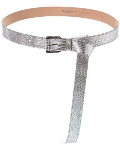 Michael Kors Collection Jodi Lizard-embossed Leather Belt In Metallic