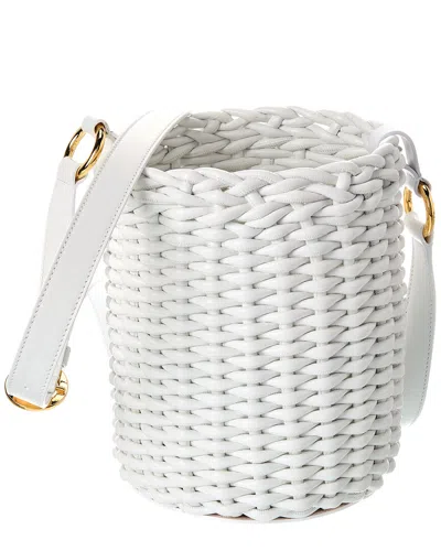 Michael Kors Collection Julie Woven Leather Bucket Bag In White