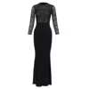 Michael Kors Collection Lace Overlay Top Crop Sleeve Long Gown In Black