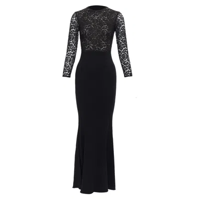 Michael Kors Collection Lace Overlay Top Crop Sleeve Long Gown In Black