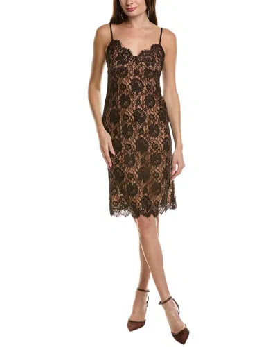 Michael Kors Collection Lace Sweetheart Silk-lined Slip Dress In Brown