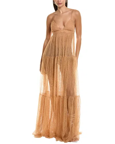 Michael Kors Collection Lace Tiered Bra Silk Gown In Brown