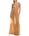 Michael Kors Collection Lace Tiered Bra Silk Gown In Neutral