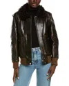 Michael Kors Collection Leather Bomber Jacket In Brown