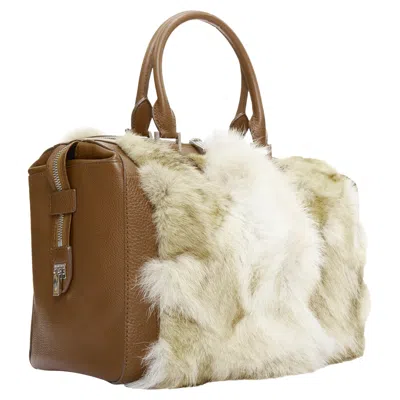 Michael Kors Collection Leather Coyote Fur Duffel Tote Bag In Brown