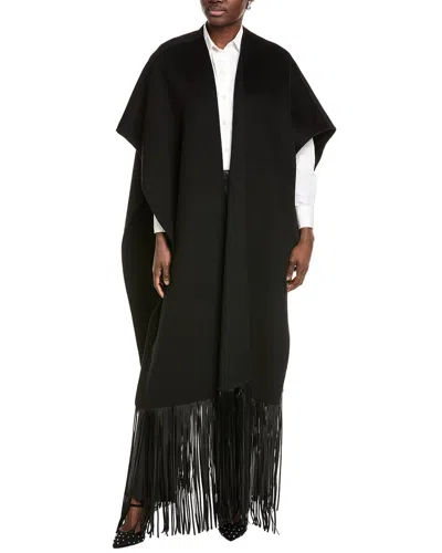 Michael Kors Collection Leather-trim Wool-blend Fringe Cape In Black