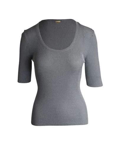 Michael Kors Collection Metallic Ribbed Knit Top In Silver Viscose
