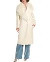 Michael Kors Double Breasted Wool Coat With Mohair Collar In White