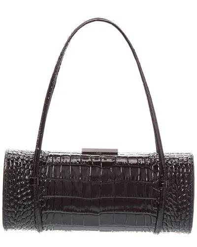 Michael Kors Collection Natalie Double Strap Croc-embossed Patent Barrel Bag In Black