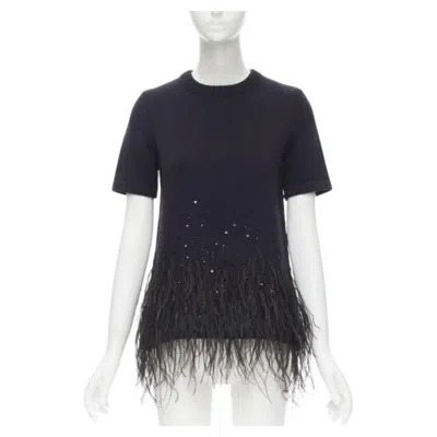 Pre-owned Michael Kors Collection Navy Feather Sequins Embellished Cashmere Sweater Xs In Blue