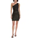 Michael Kors One-shoulder Sequined Tulle Mini Dress In Black