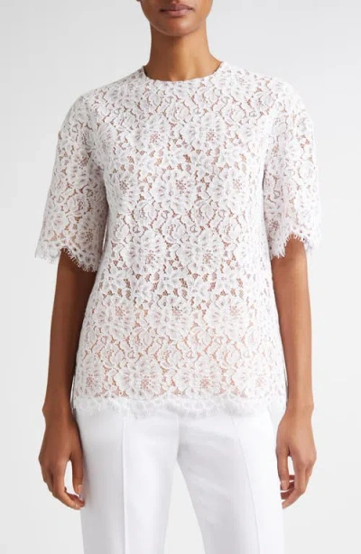 Michael Kors Collection Oversize Floral Lace Top In Optic White