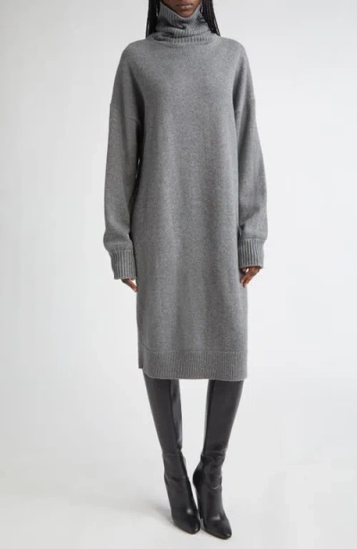 Michael Kors Collection Oversize Long Sleeve Turtleneck Cashmere Sweater Dress In Gray