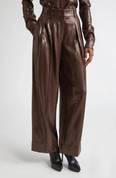 Michael Kors Collection Pleated Sequin Slouch Trousers In Brown