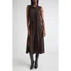 Michael Kors Collection Pleated Tie Neck Sleeveless Silk Shirtdress In Brown