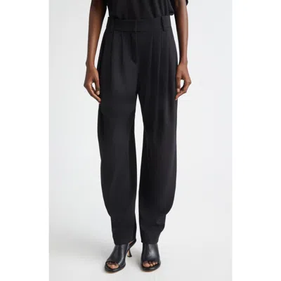 Michael Kors Collection Pleated Wool Stretch Crepe Barrel Leg Pants In Black