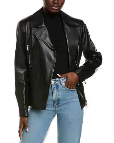 Michael Kors Collection Plonge Leather Moto Jacket In Black
