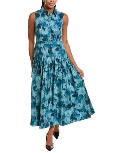 Michael Kors Collection Poplin Pattern Dress In Blue