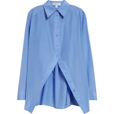 Michael Kors Collection Portrait Collar Taffeta Shirt In Ice
