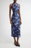 Michael Kors Abstract Halter Cutout Midi Dress In Multi